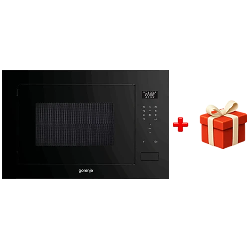 Gorenje Built-in Microwave Oven BM251S7XG - 900 W Power - 25 L Capacity - 10 Preinstalled Programs - Defrost by Time or Weight - Black + Free Gift: Gorenje CWWA01HC Cookware