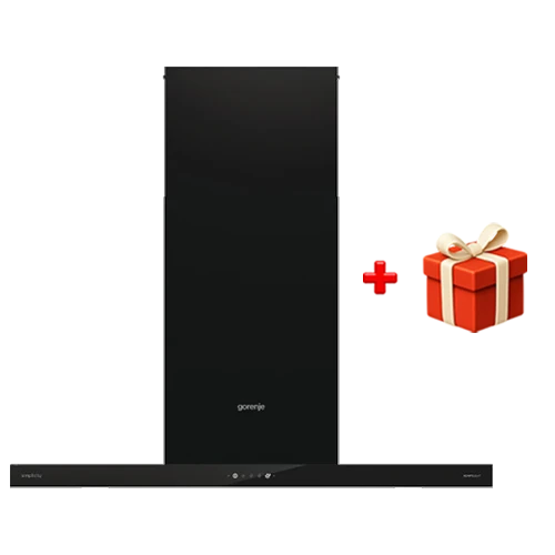 Gorenje Wall Mounted Hood WHT9SYB - Size 90cm - Extraction Power 650 m³/h - Touch Control - Black + Free Gift: Gorenje CWWA01HC Cookware