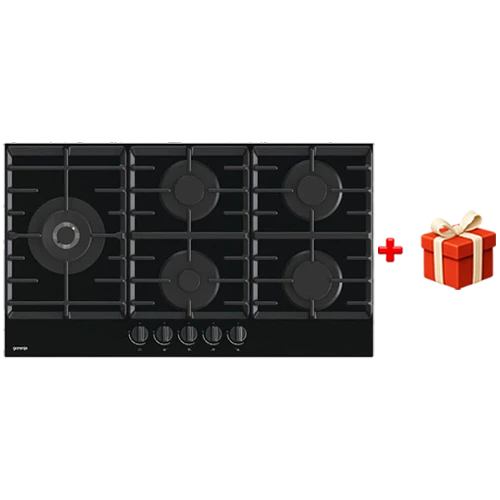 Gorenje Built in Gas Hob 90 cm GCW951B - BigSurface Design - Cast Iron ProGrids - Powerful Wok Burner - 5 Burners - Black+ Free Gift: Gorenje Kitchen Juicer JC400BE