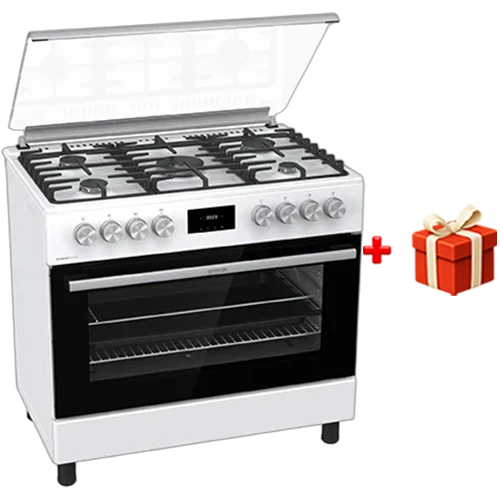 Gorenje Gas Cooker GGI9C21W - Size 90 cm - BigSpace 105L - Italian Burners - Cast-Iron Grids - GentleClose Door - White + Free Gift: Gorenje Blender B800RL