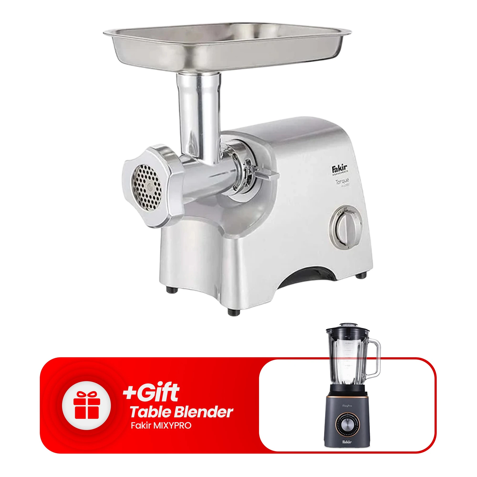 Fakir Torque Pro Meat Grinder - 2000W - Plastic & Metal - Reverse Rotation - 4 Attachments - Silver + Free Gift Fakir Mixypro (8690394658202) - image 1