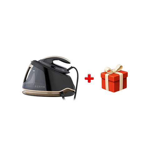 Fakir Steam Generator Iron Elegance DBS8010 - 3000W Power - 8 Bar Steam Pressure - 1.5L Water Tank - Ceramic Soleplate - Black/Gold + Free Gift : Fakir Coffee Maker Kaave Mono