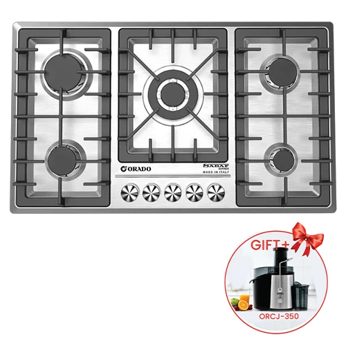 Orado Built-in Gas Hob 90 cm OR-LUMIA 915 SSH - Stainless Steel Finish - Italian SABAF Burners - Flame Failure Safety Device - 5 Burners - Silver + Free Gift: Orado Juicer ORCJ350