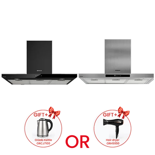 Orado Cooker T Shaped Hood OR-FHOB 90E - Size 90cm - Power of 160W - Touch Control - 3 Speed Levels + Free Gift: Orado Kettle ORK3100 or Hair dryer ORH5951