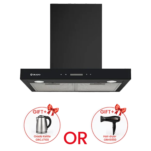 Orado Cooker Hood OR-FHOB 60E-MB - Size 60cm - Power of 160W - Touch & Remote Control - 3 Speed Levels - Black + Free Gift: Orado Kettle ORK3100 or Hair dryer ORH5951