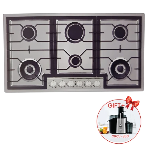 Orado Built-In Gas Hob 90 cm OR-LUMA 925 SSH-31T - Stainless Steel Surface - Cast Iron Pan Supports - 5 Italian Burners - DEFEND Safety System - Inox + Free Gift: Orado Juicer ORCJ350