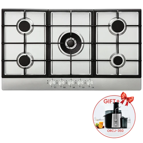 Orado Built-in Gas Hob 90 cm OR-ROYA 925 SSH-31T - Italian DEFENDI Burners - Flame-Failure Safety System - Cast Iron Pan Support - 4 Burners - Inox + Free Gift: Orado Juicer ORCJ350