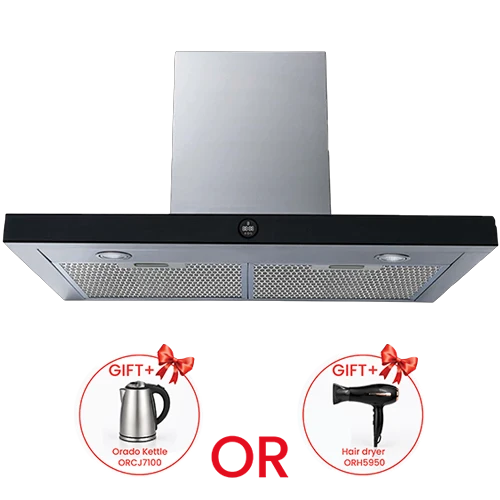 Orado Chimney Hood OR-KTH 60 BS-51X - Size 60cm - Airflow 1000 m³/hr - Touch Control - 3 Speed Levels - Silver + Free Gift: Orado Kettle ORK3100 or Hair dryer ORH5951