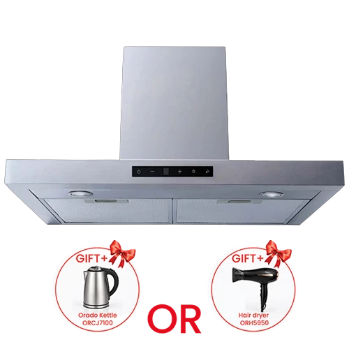 Orado Chimney Hood OR-FHOB 60E SS - Size 60cm - Airflow 550 m³/hr - Touch & Remote Control - 3 Speed Levels- Silver + Free Gift: Orado Kettle ORK3100 or Hair dryer ORH5951