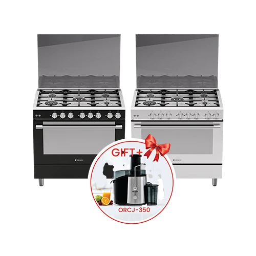 Orado Standard Gas Cooker OR-SC988SS2W-91G - Size 90 cm - 5 Defendi Burners - Double Convection Fan - Flame Failure Safety - Silver + Free Gift : Orado Juicer ORCJ350