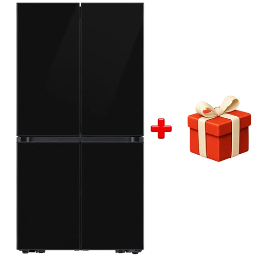 Samsung Bespoke T-Style French Door Refrigerator RF65DB90B022 - 21 ft. - Clean Black Glass - Triple Cooling and FlexZone System - Black + Free Gift: Seg Simplefry Air Fryer + Samsung Television UA50DU7000