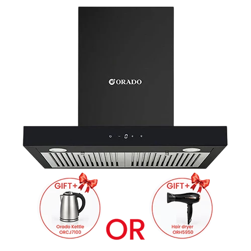 Orado Cooker T Shaped Hood OR-TS62B 60cm - Touch Control - 3 Speed Levels - Black + Free Gift: Orado Kettle ORK3100 or Hair dryer ORH5951