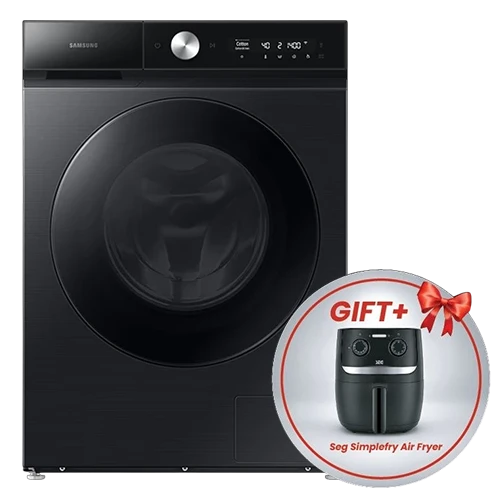 Samsung Front Load Washing Machine WW12BB944DGB - 12 Kg - 1400 RPM Spin Speed - Digital Inverter Motor - AI Ecobubble and AI Wash Technology - Black + Free Gift: Seg Simplefry Air Fryer