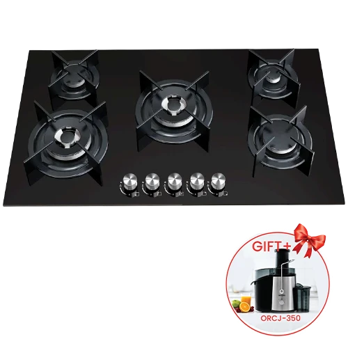 Orado Built in Hob OR-MEGA 925 GBH (2W)-31T - 90 cm Size - High-Efficiency Burners - Flame-Failure Safety - Tempered Glass Surface - Auto-Ignition - Black + Free Gift: Orado Juicer ORCJ350