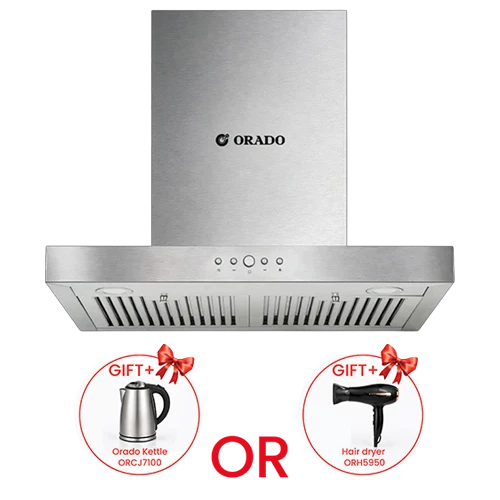 Orado T-Shape Hood OR-TS 62 SS - Size 60cm - Airflow 1000 m³/hr - Touch Control - 3 Speed Levels - Silver + Free Gift: Orado Kettle ORK3100 or Hair dryer ORH5951