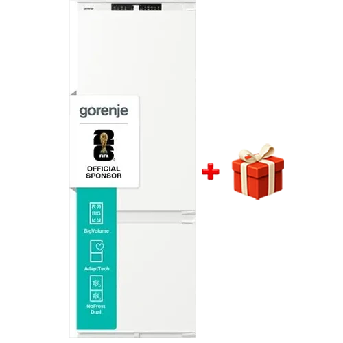 Gorenje Built In Fridge-Freezer NRKI619D61WFE - 13 ft. BigVolume Capacity - NoFrost Dual Cooling System - AdaptTech Intelligent System - ConvertActive Flexible Compartment - ConnectLife Wi-Fi Control - White + Free Gift: Gorenje Blender B800RL