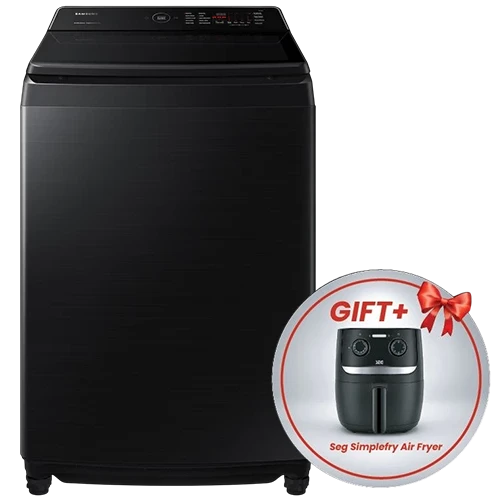 Samsung Top Loading Washing Machine WA19CG6745BV - 19KG - Spin Speed 700 rpm - Digital Inverter Technology - Ecobubble and BubbleStorm - Dual Storm Pulsator - Super Speed Cycle - Black + Free Gift: Seg Simplefry Air Fryer