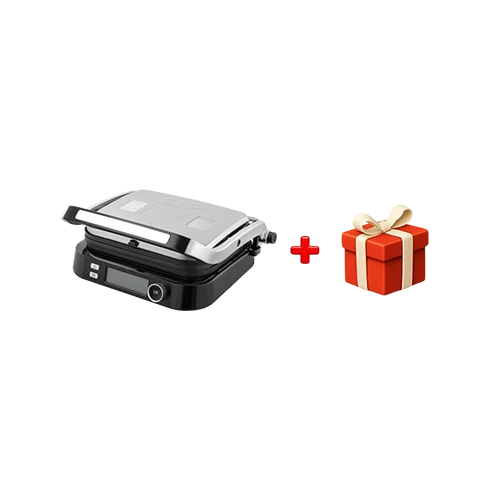 Fakir Grill Expert Smart Grill & Toaster - 2100W Power - Grid Mode - Fan Cooling System - 4 Slice Capacity - Digital Display - Removable Plate Structure - Black / Silver + Free Gift : Fakir Coffee Maker Kaave Mono