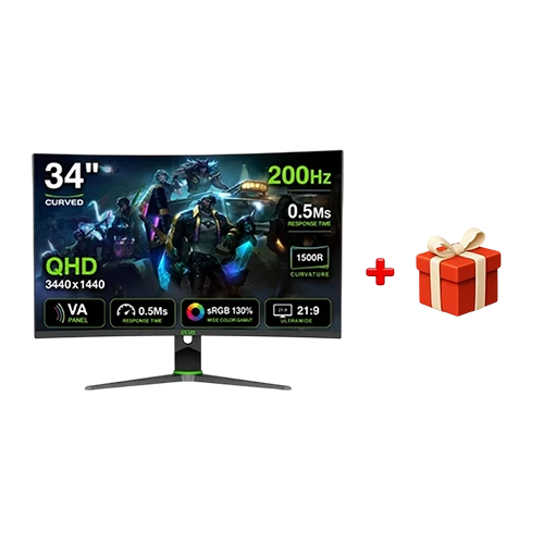 Elsa Curved Gaming Monitor LED EA340GX - 34 Inch WQHD Display - Fast IPS Panel -  Refresh Rate 200Hz - 0.5 ms MPRT Response time - Black + Free Gift : Reddragon Keyboard & Mouse Combo Wireless With Arabic Layout BS-7094 White