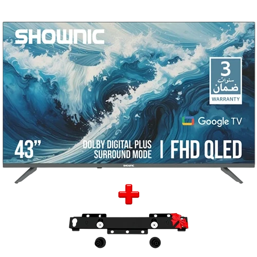 Shownic Smart Television QLED FHD TS-43AFHGD - 43 Inch QLED Display - Official Google TV - Advanced Color Filter - Dolby Digital Plus Audio - Black + Free Gift: Stand