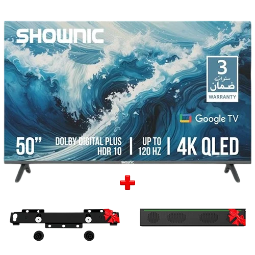 Shownic Smart Television TS-50AUHGQ - 50 Inch Size - 4K QLED Display - Smooth Motion Tech - Gaming Optimized - Dolby Digital Plus - Black + Free Gift: Stand + Speaker