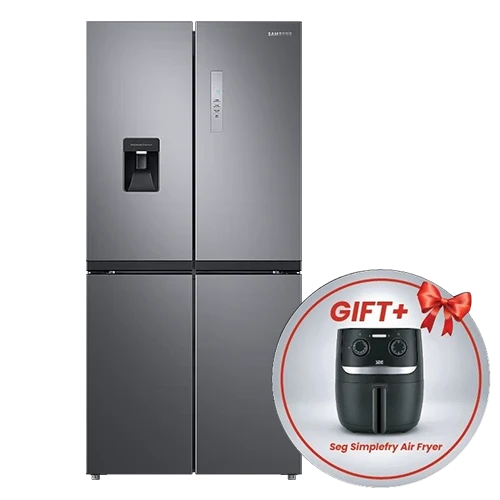 Samsung French Door Refrigerator RF48A4010M9 - 16ft Capacity - Digital Inverter Technology - Twin Cooling Plus System - Non-Plumbing Water Dispenser - Power Cool and Freeze - Silver + Free Gift: Seg Simplefry Air Fryer