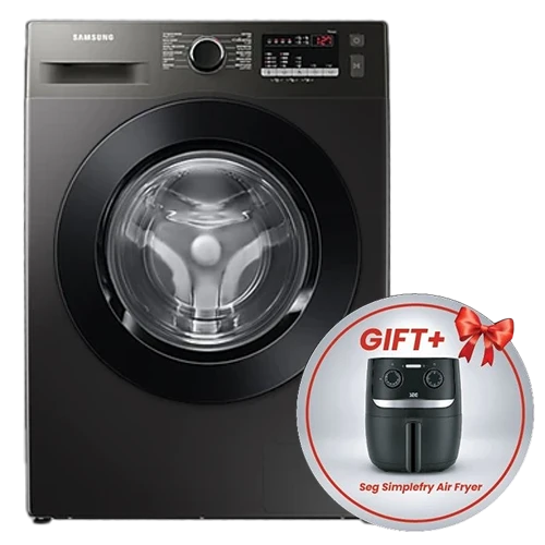 Samsung Front Load Washing Machine WW80T4040CX - 8 Kg and 1400 rpm Spin Speed - Digital Inverter Motor - Hygiene Steam - Diamond Drum - Grey + Free Gift: Seg Simplefry Air Fryer