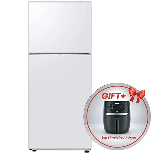 Samsung Top Mount Refrigerator RT38CG6000WW - 14 ft Capacity - Digital Inverter Technology - SpaceMax Insulation - All-Around Cooling System - Modern Flat Door Design - White + Free Gift: Seg Simplefry Air Fryer