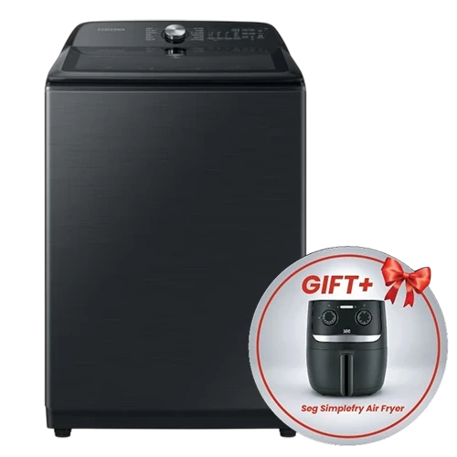 Samsung Top Loading Washer WA24A8376GV - 24 Kg - 700 RPM Spin Speed - 12 Programs - BubbleStorm - Hygiene Steam - Black + Free Gift: Seg Simplefry Air Fryer