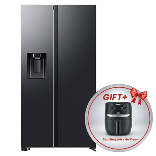 Samsung Side by Side Bespoke Refrigerator RS70F64K1F - 25 ft. Capacity - SpaceMax Technology - All-Around Cooling System - Metal Cooling Freshness - Energy Efficient Performance - Black + Free Gift: Seg Simplefry Air Fryer