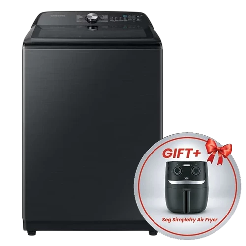 Samsung Top Loading Washing Machine WA22A8376GV - 22 Kg and and 700 RPM Spin Speed- Digital Inverter Motor - 12 Wash Programs - Hygiene Steam and BubbleStorm - Black + Free Gift: Seg Simplefry Air Fryer