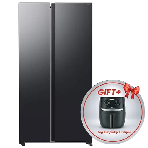 Samsung Bespoke AI Side by Side Refrigerator RS70F65Q1F - 23 ft. Capacity - AI Energy Mode - Smart Conversion 5 Modes - Power Cool & Power Freeze - Twin Cooling Plus - Built-in Wi-Fi - Black + Free Gift: Seg Simplefry Air Fryer