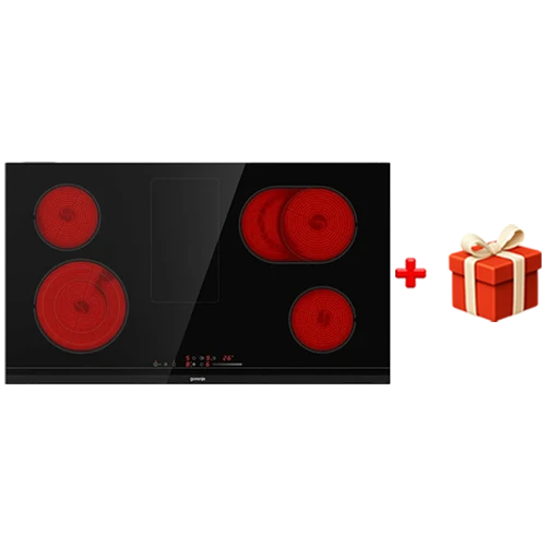 Gorenje Built in Glass Ceramic Hob 90 cm ECS959BCSC - SliderTouch Control - FishZone & StayWarm - 5 HiLight Cooking Zones - Black+ Free Gift: Gorenje Kitchen Juicer JC400BE
