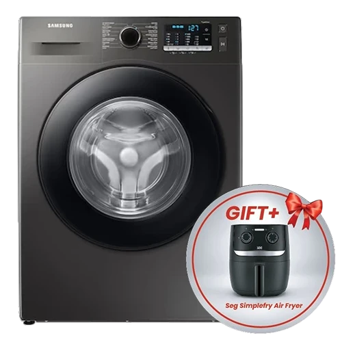 Samsung Front Load Washing Machine WW90TA046AX1FH - 9 Kg and 1400 RPM Spin Speed - Digital Inverter Motor - 14 Smart Programs - Child Lock - Inox + Free Gift: Seg Simplefry Air Fryer