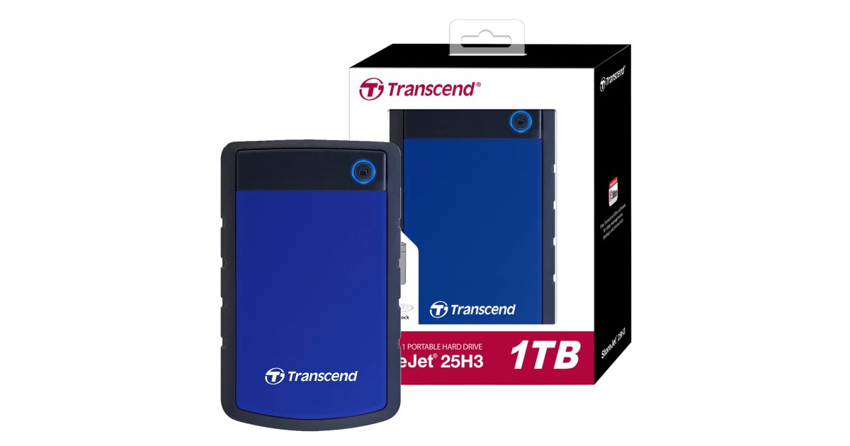 Transcend StoreJet 25H3 External Hard Drive - 1TB - USB 3.1 Gen 1