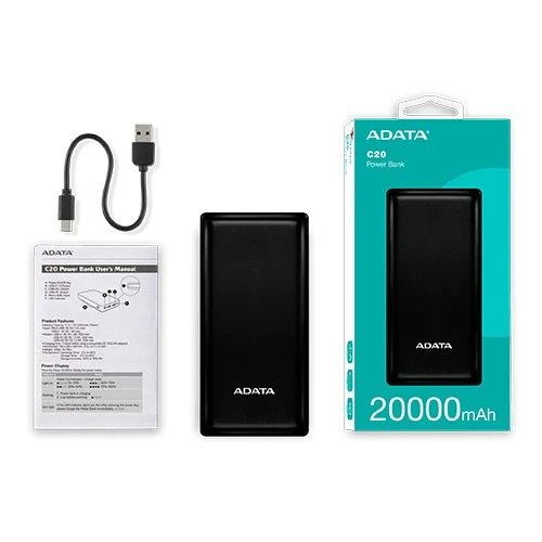 پاوەر بانکی ئەی داتا C20 - قەبارەی 20000 mAh - توانای 15 وات - 3 پۆرت (USB-C و 2 دانە USB-A) (842243028393) - image 6