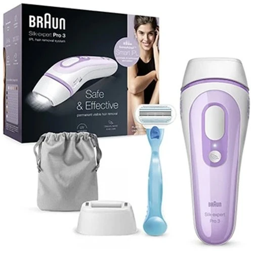 جهاز براون سيلك إكسبيرت برو 3 (PL3011) لإزالة الشعر مع ملحقين إضافيين شفرة فينوس وحقيبة فاخرة  - أبيض/ليلكي - thumbnail 2