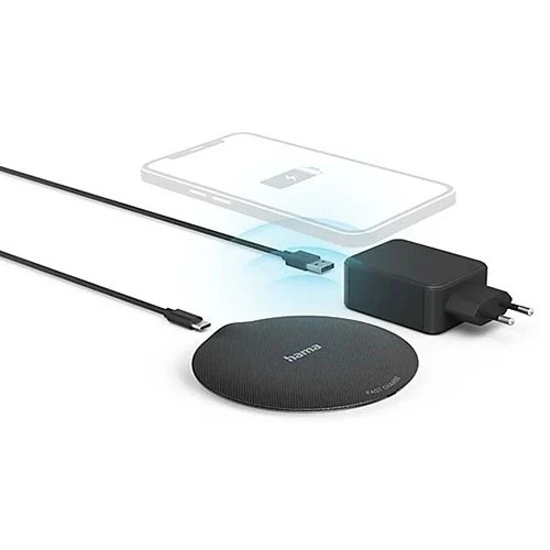 طقم شاحن لاسلكي هاما معدني موديل FC15 187263 -استطاعة 15 واط  - محول Qualcomm QC 3.0 - هيكل معدني فاخر - مؤشر LED - أسود (4047443457721) - image 5