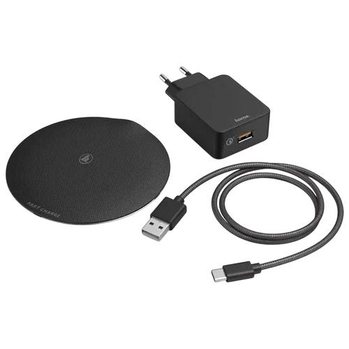 طقم شاحن لاسلكي هاما معدني موديل FC15 187263 -استطاعة 15 واط  - محول Qualcomm QC 3.0 - هيكل معدني فاخر - مؤشر LED - أسود (4047443457721) - image 1