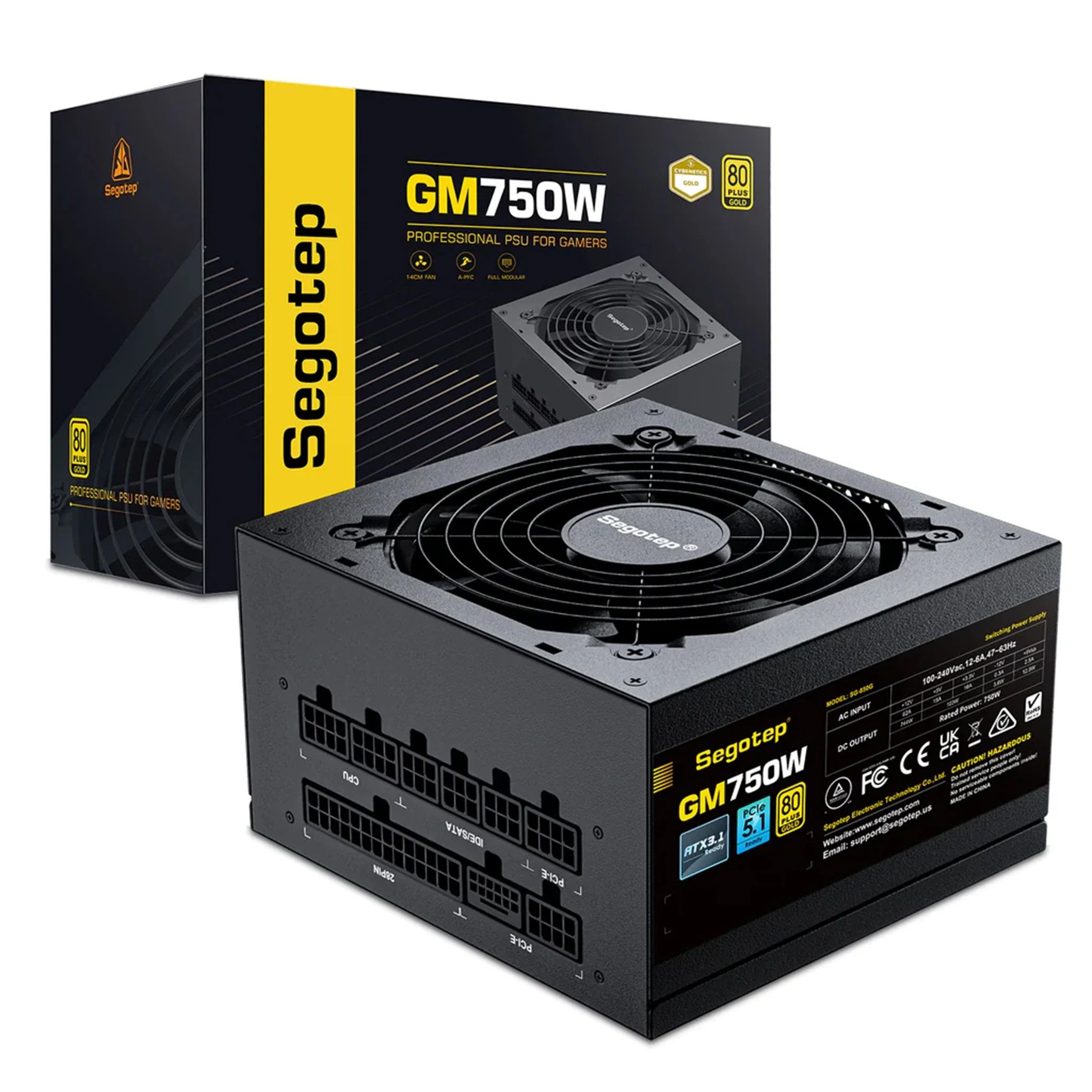 مزود طاقة من شركة سيغوتيب GM750W حاصل على شهادة 80 بلس غولد - تصميم معياري بالكامل - قدرة خرج 750 واط (6959371303644) - image 2