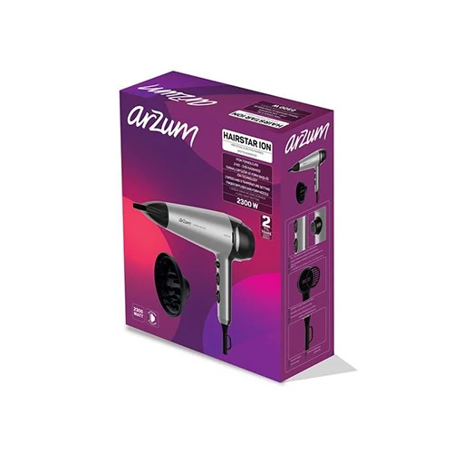 Arzum AR5035 Hairstar Ion Hair Dryer - 2300 W - Ionic Technology - 3 Heat & 2 Speed Settings - Cold Air Function - Grey (8693184918548) - image 5 Arzum AR5035 Hairstar Ion Hair Dryer - 2300 W - Ionic Technology - 3 Heat & 2 Speed Settings - Cold Air Function - Grey (8693184918548) - image 5