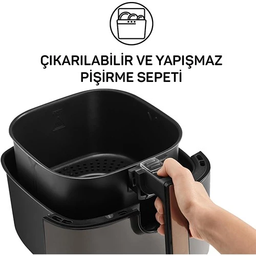 قلاية أرزوم إيرتاستي XL الهوائية موديل AR2074-G - بقوة 1750 واط - 8 برامج طهي مسبقة الضبط - لوحة تحكم رقمية - سعة 6 لتر - لون فضي (8693184915950) - image 4