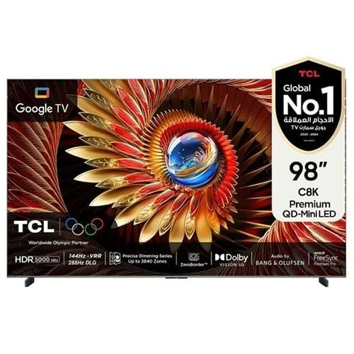 تلفزيون تي سي إل الذكي C8K - تقنية شاشة QD-ميني ليد - نظام التشغيل الذكي غوغل TV - تقنية HDR10+ دولبي فيجن IQ - دقة 4K UHD بمعدل تحديث 144 هرتز - أسود (98C8K) - image 1