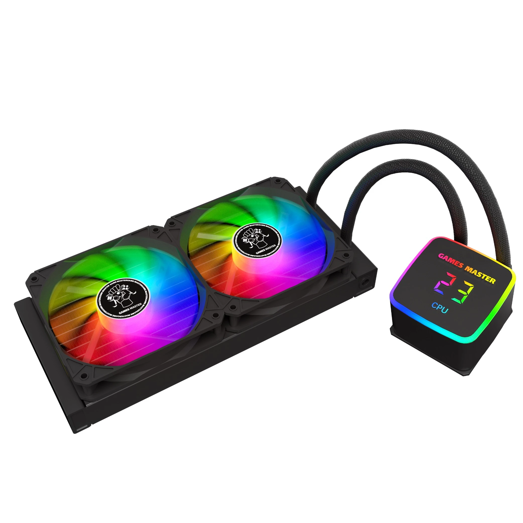 مبرد سائل لوحدة المعالجة المركزية من غيمز ماستر LZ240 AIO - راديتر 240 ملم - إضاءة RGB - مراوح مزدوجة - يدعم مقابس إنتل و AMD - أسود (157260) - image 2 مبرد سائل لوحدة المعالجة المركزية من غيمز ماستر LZ240 AIO - راديتر 240 ملم - إضاءة RGB - مراوح مزدوجة - يدعم مقابس إنتل و AMD - أسود (157260) - image 2