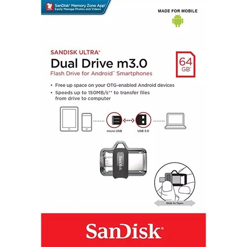 SanDisk Ultra Dual Drive m3.0 Flash Drive - USB 3.0 & Micro-USB - Up to 150MB/s - Black / Gray (619659149642) - image 4 SanDisk Ultra Dual Drive m3.0 Flash Drive - USB 3.0 & Micro-USB - Up to 150MB/s - Black / Gray (619659149642) - image 4