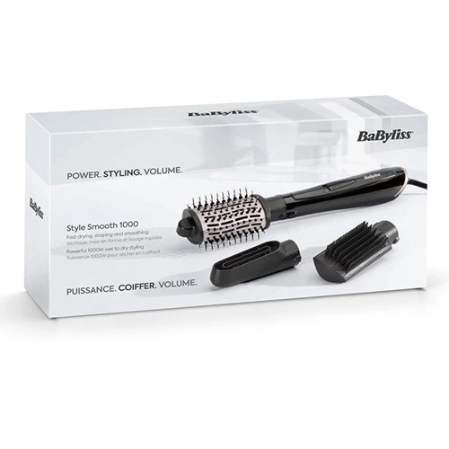 BaByliss Style Smooth 1000W 3-in-1 Hot Air Brush - Ionic Technology - 3 Styling Attachments - 2 Heat & Cool Settings - Cosmetic Bag Included - Black (3030050192117) - image 8