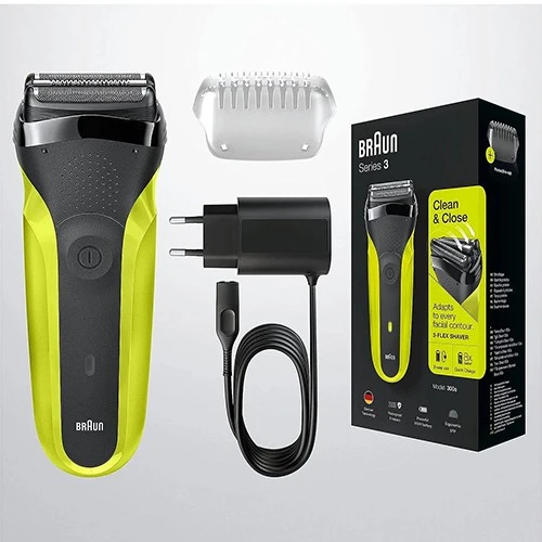 Braun Series 3 300 Electric Shaver 13053538 - Shaves, Trims, and Edges with 3 Pressure-Sensitive Shaving Elements  - Black / Yellow (4210201276326) - image 2