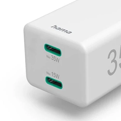 Hama Mini Charger 73210295 - 35W - Dual USB-C PD/QC Ports - Compact Mini Design - Advanced Safety Protection - White (4047443499363) - image 3