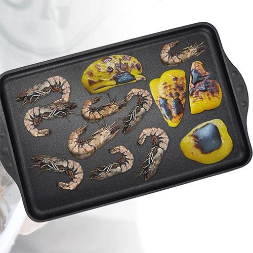 صاج شواء يورولوكس بريميوم بمقاس 43 × 28 × 2.5 سم سطح ناعم نصف مضلع أو مضلع بالكامل موديل EU2001-3 مع قطع سيليكون إضافية - أسود (4260497841487) - image 3