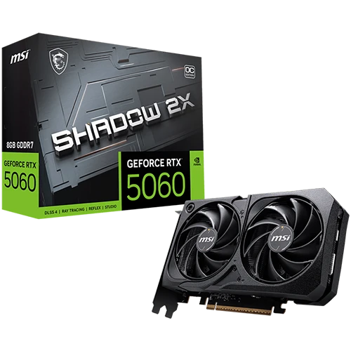 MSI GeForce RTX 5060 8G Shadow 2X OC Graphics Card - 8GB GDDR7 - Blackwell Architecture - Dual Fan Thermal Design - PCIe Gen 5 Support - Black (824142423851) - image 1 MSI GeForce RTX 5060 8G Shadow 2X OC Graphics Card - 8GB GDDR7 - Blackwell Architecture - Dual Fan Thermal Design - PCIe Gen 5 Support - Black (824142423851) - image 1